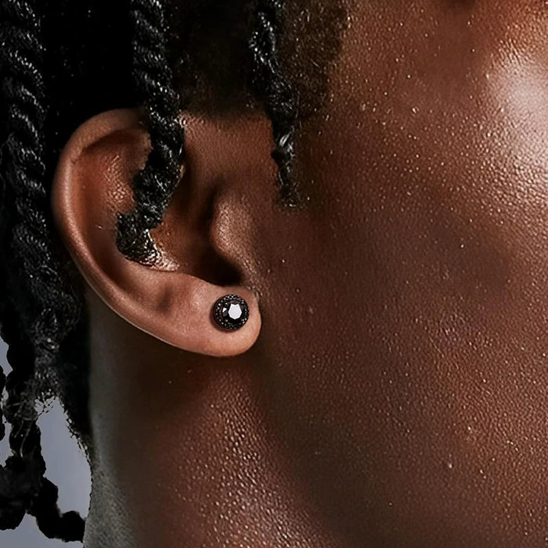 Men's Triple Black Moissanite Stud Earrings