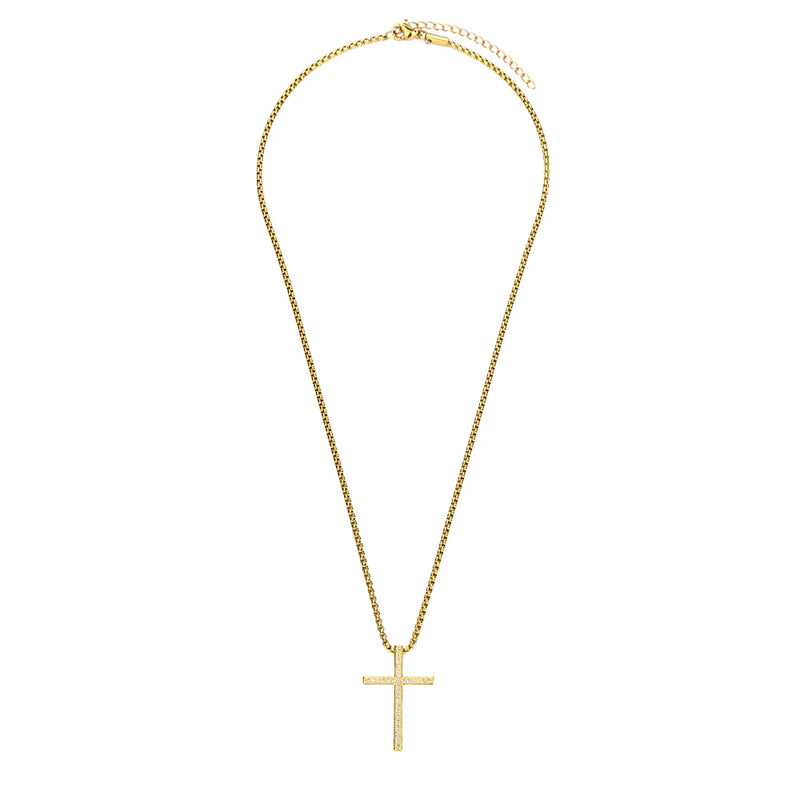 Iced Out Cross Pendant Necklace with Zircon Stones