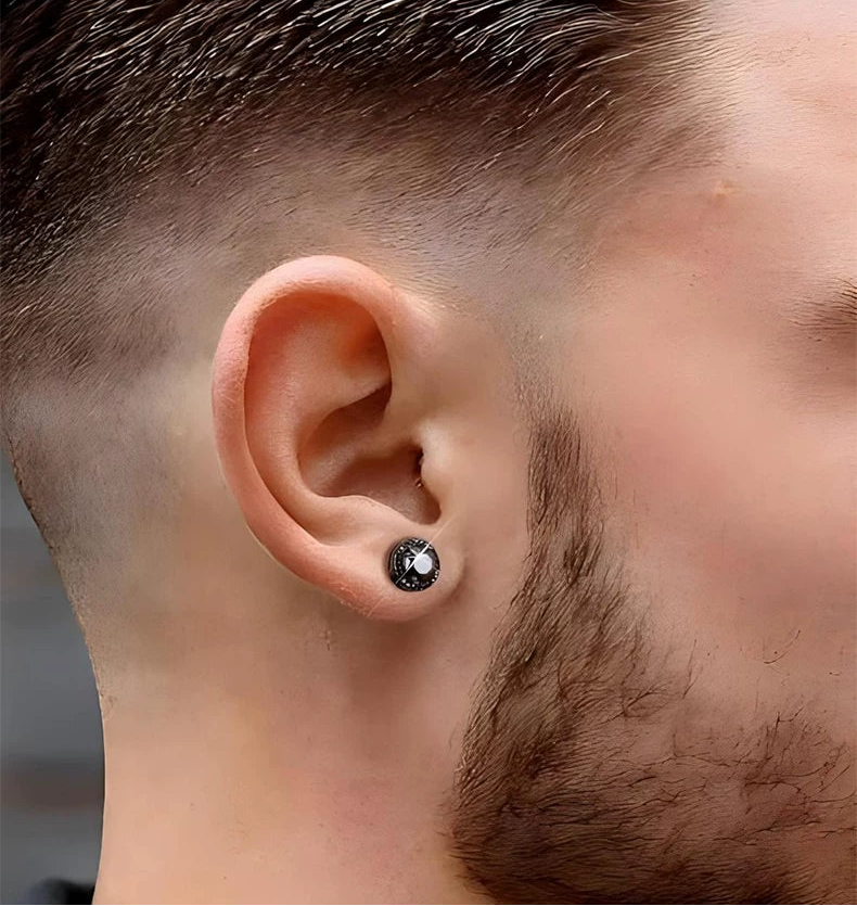 Men's Triple Black Moissanite Stud Earrings