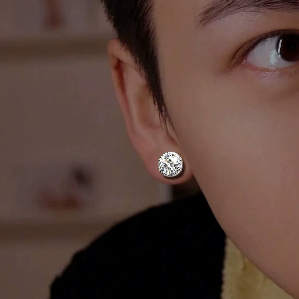 Men's Moissanite Stud Earring | 925 Silver Single Ear Stud