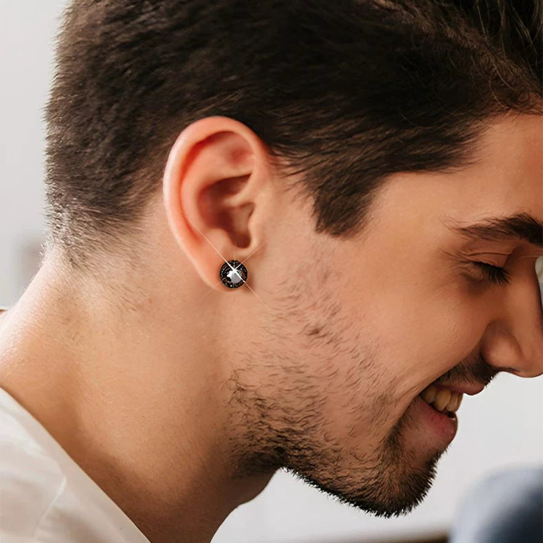Men's Triple Black Moissanite Stud Earrings