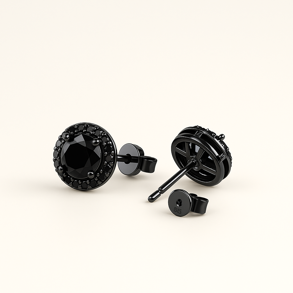 Men's Triple Black Moissanite Stud Earrings