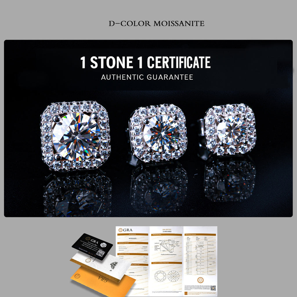 Men's Moissanite Square s925 Stud Earrings