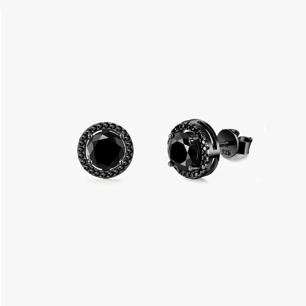 Men's Triple Black Moissanite Stud Earrings
